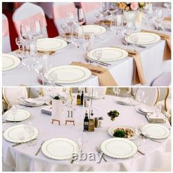 Ivory Plastic Plates with Gold Rim Heavy Duty Disposable Plates for Dessert