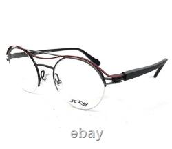 JF Rey Eyeglasses Frames JF2858 0000 Black Red Silver Round Half Rim 47-20-143