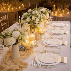 LIYH 350 Pcs Silver Plastic Dinnerware Set for 50 Guests Plastic Disposable