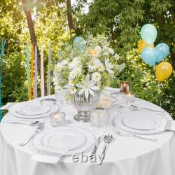 LIYH 350 Pcs Silver Plastic Dinnerware Set for 50 Guests Plastic Disposable