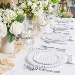 LIYH 350 Pcs Silver Plastic Dinnerware Set for 50 Guests Plastic Disposable
