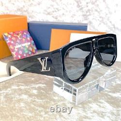 LOUIS VUITTON Sunglasses LV Logo Selby Black Silver Z1247E Italy with Case