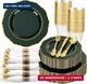 Liacere 350pcs Green Plastic Plates Dark Green Disposable Plates With Gold Rim