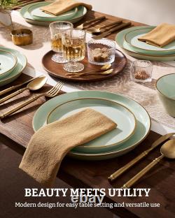 Light Pink with Rim, Microwave and Dishwasher Safe Tableware Set, 12 Pieces