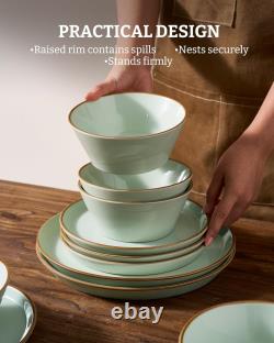 Light Pink with Rim, Microwave and Dishwasher Safe Tableware Set, 12 Pieces