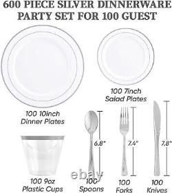 Luxurious Silver Rim Disposable Dinnerware Set for 100 Guests Classic Style