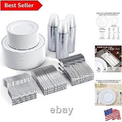 Luxury Silver Rim Plastic Dinnerware Set for 100 Guests 600-Piece Event Col