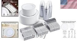 Luxury Silver Rimmed Disposable Dinnerware Set for 100 Perfect for Events