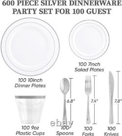 Luxury Silver Rimmed Disposable Dinnerware Set for 100 Perfect for Events