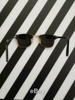 MENS VINTAGE 50s BLACK & SILVER HALF RIM SUNGLASSES 1950 FRAME RARE 1950s