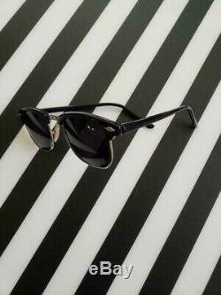 MENS VINTAGE 50s BLACK & SILVER HALF RIM SUNGLASSES 1950 FRAME RARE 1950s