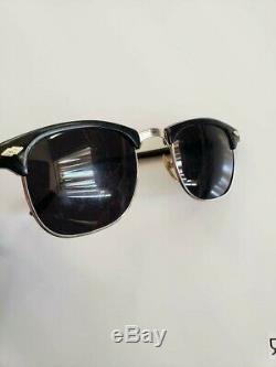 MENS VINTAGE 50s BLACK & SILVER HALF RIM SUNGLASSES 1950 FRAME RARE 1950s