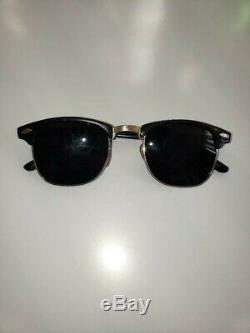 MENS VINTAGE 50s BLACK & SILVER HALF RIM SUNGLASSES 1950 FRAME RARE 1950s