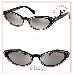 MIU MIU CORE 09U Black Crystal Rim Slim Narrow Cat Eye Sunglasses MU09US