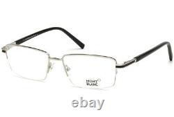 Mont Blanc MB0708 016 Silver Rectangle Semi Rim Metal Eyeglasses 56-17-145 MB708