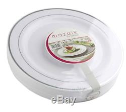 Mozaik 200 Disposable Silver Rimmed Plates, 23cm Diameter 200 Pieces