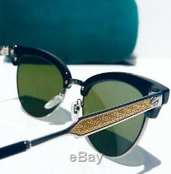 NEW GUCCI GG0055S Gold Black Club Masterly Half Rim Cat Eye Womens Sunglasses