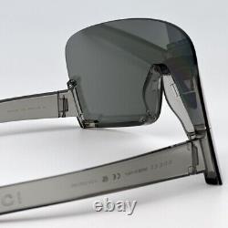 NEW Gucci GG1631S 013 Transparent Grey Silver Mirrored Shield Unisex Sunglasses