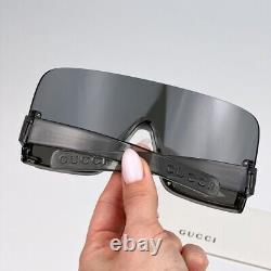 NEW Gucci GG1631S 013 Transparent Grey Silver Mirrored Shield Unisex Sunglasses