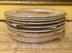 NEW Lot of 12 Silver Plastic Charger Plates with Pearl Beaded Rim, 13 Round