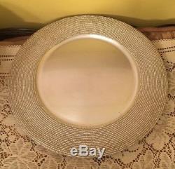 NEW Lot of 12 Silver Plastic Charger Plates with Pearl Beaded Rim, 13 Round