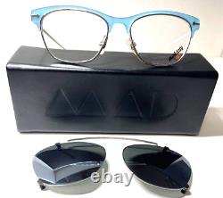 NEW MAD IN ITALY TURANDOT CO2 BLUE SILVER WithGREY MIRROR CLIP ON EYEGLASSES 51-17