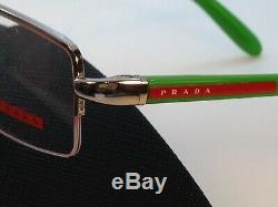 NEW PRADA SPORT VPS 57B 1BC-1O1 Silver/Green Half Rim 51-18mm Eyeglasses & Case