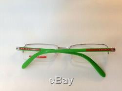 NEW PRADA SPORT VPS 57B 1BC-1O1 Silver/Green Half Rim 51-18mm Eyeglasses & Case