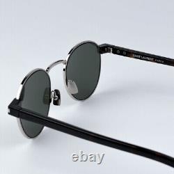 NEW Saint Laurent SL707 001 Silver Havana Grey Oval Unisex Sunglasses