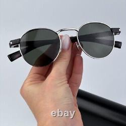 NEW Saint Laurent SL707 001 Silver Havana Grey Oval Unisex Sunglasses