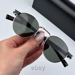 NEW Saint Laurent SL707 001 Silver Havana Grey Oval Unisex Sunglasses