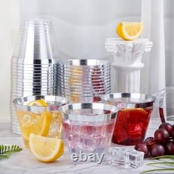 Nervure 240 PCS Silver Plastic Cups 9Oz Silver Rimmed Plastic Cups Heavy Du