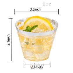 Nervure 240 PCS Silver Plastic Cups 9Oz Silver Rimmed Plastic Cups Heavy Du