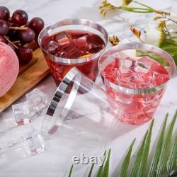 Nervure 240 PCS Silver Plastic Cups 9Oz Silver Rimmed Plastic Cups Heavy Du