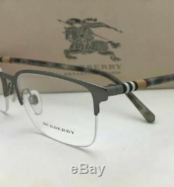 New BURBERRY Eyeglasses B 1323 1014 54-18 Half Rim Matte Silver with Plaid Design