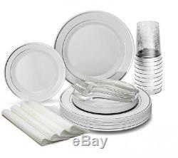 OCCASIONS 200pcs set (25 200 Piece Guest), a. White with Silver Rim