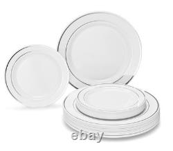 OCCASIONS 240 Plates Pack, 120 240 Pcs (120 Guest), White & Silver Rim