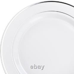 OCCASIONS 240 Plates Pack, (120 Guests) 240, White & Silver Rim