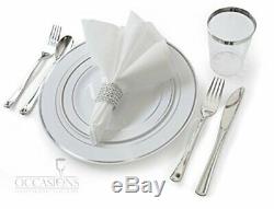 OCCASIONS 240 Plates Pack, (120 Guests) (240B1. White & Silver Rim)