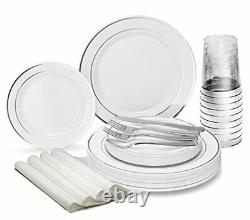 OCCASIONS 640pcs set 80 640 Piece (80 Guest) A1. White with Silver Rim