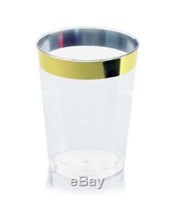 OCCASIONS Wedding Disposable Plastic Tumbler Cups Gold Rimmed, 10 oz