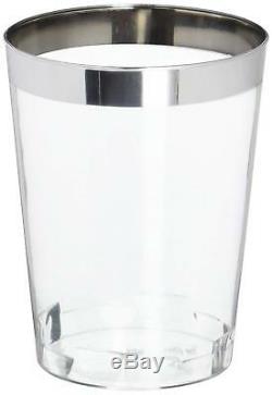 OCCASIONS Wedding Disposable Plastic Tumbler Cups Silver Rimmed, 10 oz