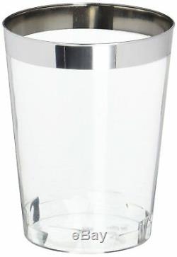 OCCASIONS Wedding Disposable Plastic Tumbler Cups Silver Rimmed, 10 oz Tumbler