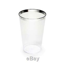 OCCASIONS Wedding Party Disposable Plastic Tumbler Cups Silver Rimmed, 14