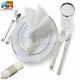 Occasions Disposable Silver Rimmed Plastic Dinnerware Set Napkin Rings, 40 Sets