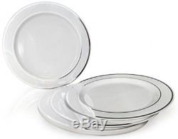Occasions Disposable Silver Rimmed Plastic Dinnerware Set Napkin Rings, 40 Sets