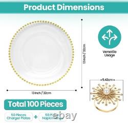 PLASTIC ACRYLIC Dinner Elegant Charger Plates Beaded Rim 13 Wedding Parties