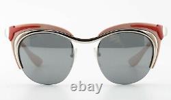 PRADA Sunglasses Spr 61O 49-17 140 1BC 7W1 Silver Pink Red half Rim Sm Cat-Eye