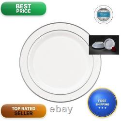 Party Essentials Divine 10.25 White Silver Rim Plastic Plates (Case of 144)