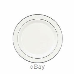 Party Essentials N367359 Divine Plastic Plates With Silver Rim, 10.25, White Wi